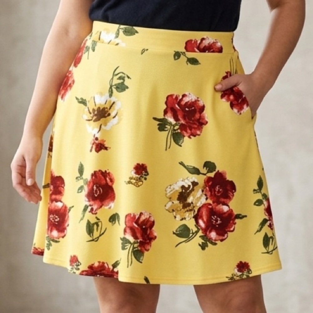 Yellow Floral A-Line Skirt